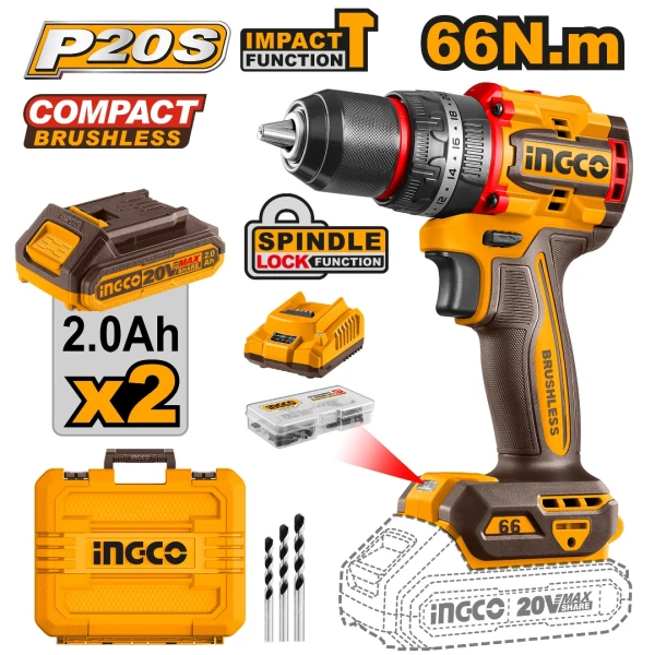 Set atornillador 20v + 2bat + maleta Ingco Set atornillador 20v + 2bat + maleta Ingco