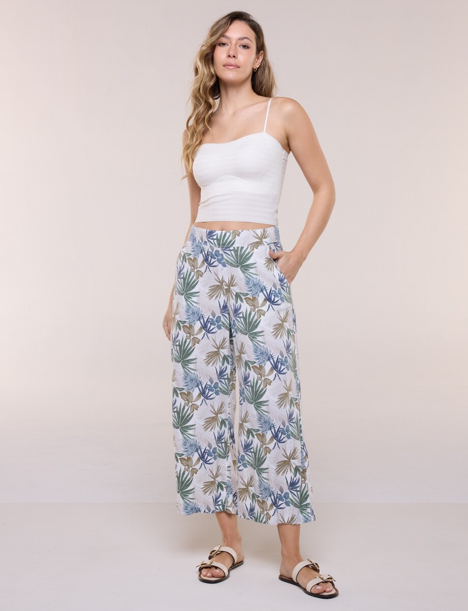 Pantalon Lino Crop - Multi/azul 