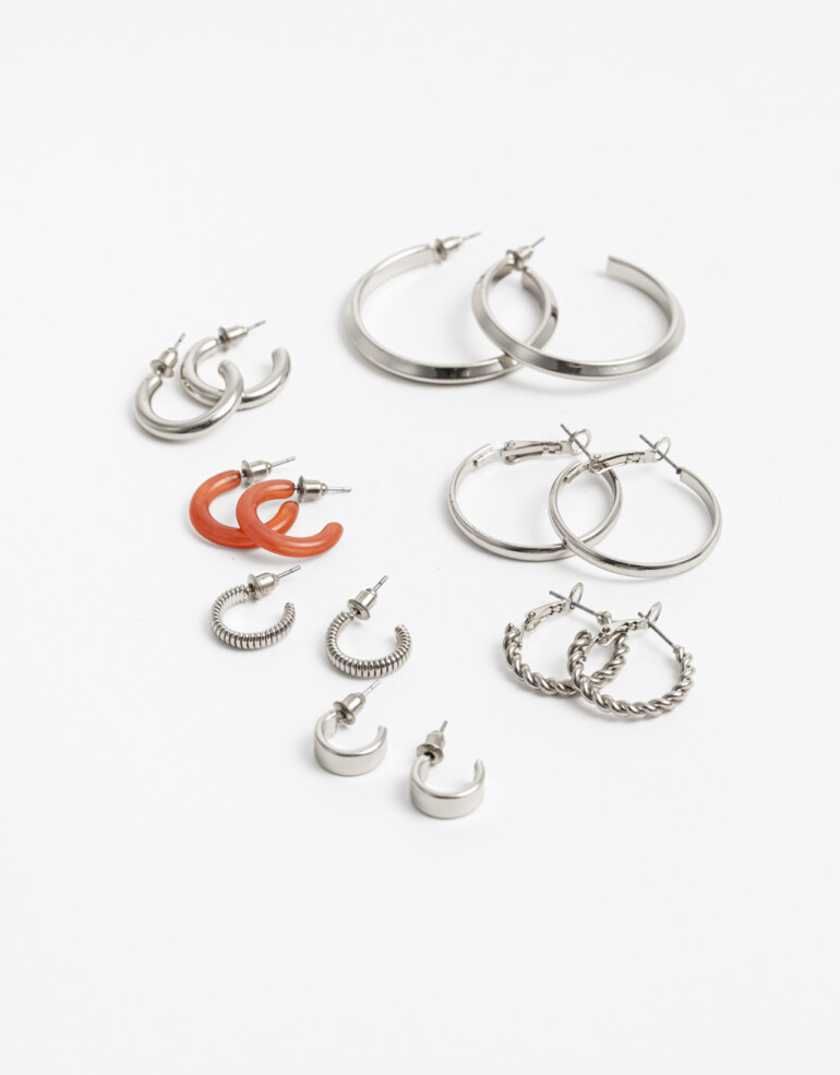 Aros Argollas Set Metal Aros Argollas Set De 7 Pares - Plateado Rodio