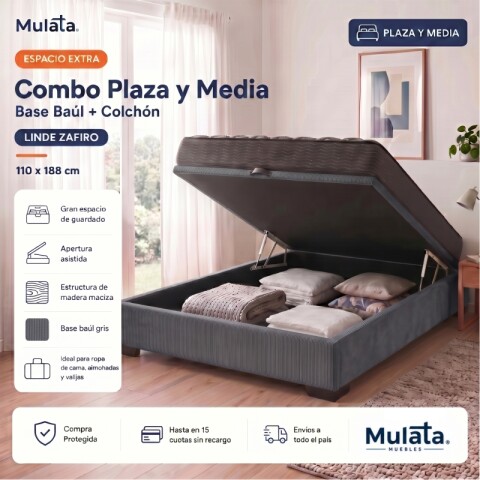 Sommier Baúl Plaza y Media Gris con Colchón Linde Zafiro 110 x 190 Firme Sommier Baúl Plaza y Media Gris con Colchón Linde Zafiro 110 x 190 Firme