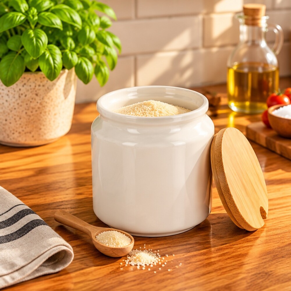 Azucarero porcelana blanca con tapa madera Azucarero porcelana blanca con tapa madera