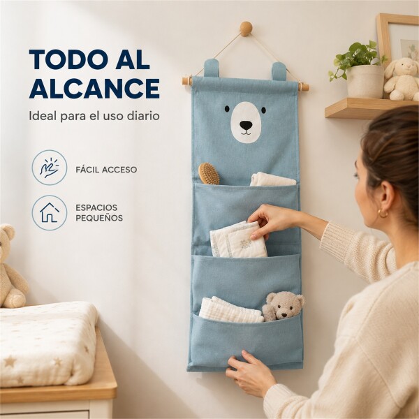 Organizador Colgante Osito Con 3 Bolsillos Para Bebé 60x20cm Azul