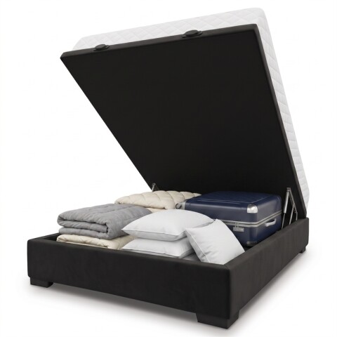 Base Box Baul para Sommier Colchon - Estructura Madera Maciza - Negro 138 x 188 x 35 cm