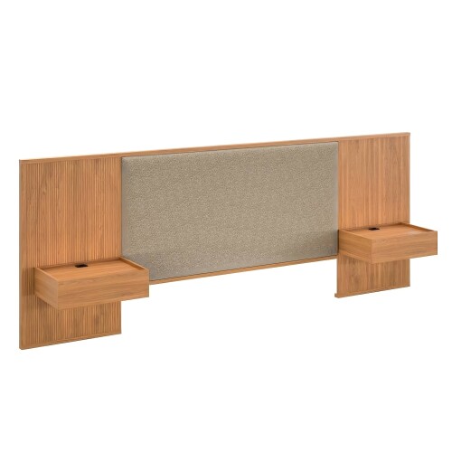 Respaldo Queen tapizado con mesa de luz - Moderna Marrón