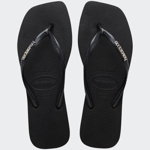 Ojotas Havaianas Slim Square Logo Metallic Negro