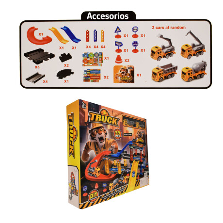 Pista de Vehículos Construcción 39Pzas Rampas Accesorios Amarillo