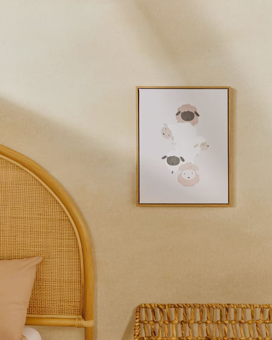 Cuadro Milu de ovejas beige y blanco 40 x 30 cm