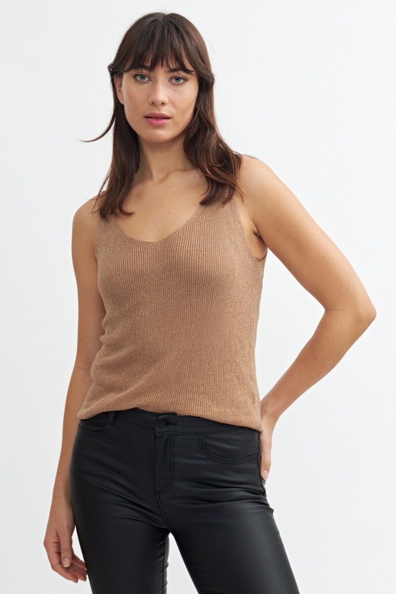 Top de punto con lurex - Marron 