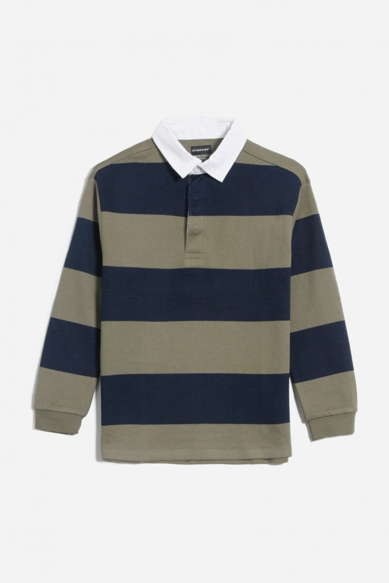 Remera a rayas cuello polo - Azul marino 