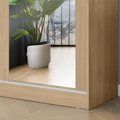Ropero Armario Bagdá Puertas Mixtas 2 Batientes y 1 Corrediza 3 Cajones Estantería y Espejo - Castaño Off White Ropero Armario Bagdá Puertas Mixtas 2 Batientes y 1 Corrediza 3 Cajones Estantería y Espejo - Castaño Off White