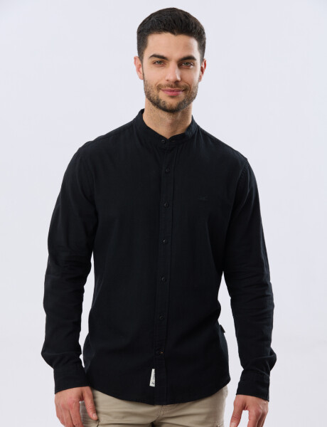 CAMISA LISA DE LINO CUELLO MAO Negro