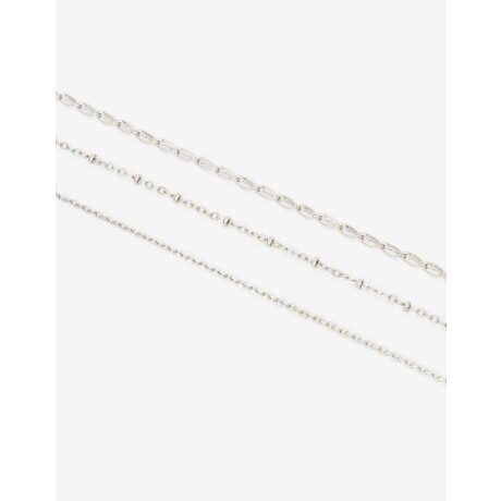 Set De Collares Cadena Metal Plateado Rodio