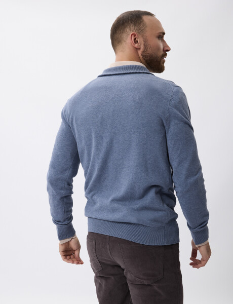 Sweater tejido medio cierre azul piedra