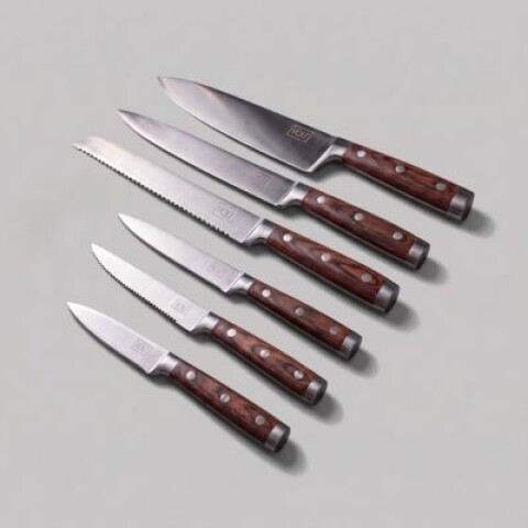 Juego De 6 Cuchillos profesionales con base de madera - Volf Juego De 6 Cuchillos profesionales con base de madera - Volf