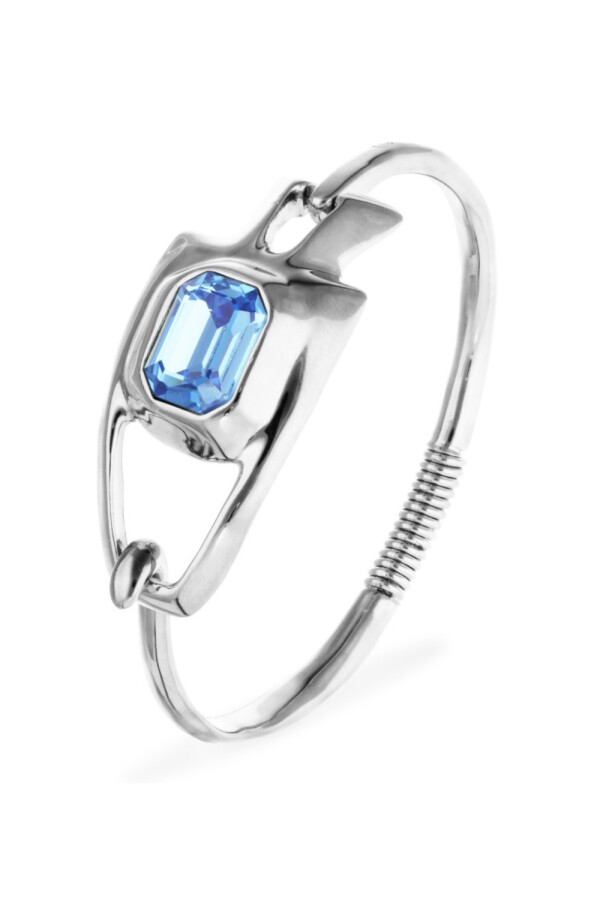 PULSERA SEMIRIGIDA DE ALEACIÓN DE METALES BAÑADA EN PLATA DE LEY CON CRISTAL FACETADO AZUL Pulsera