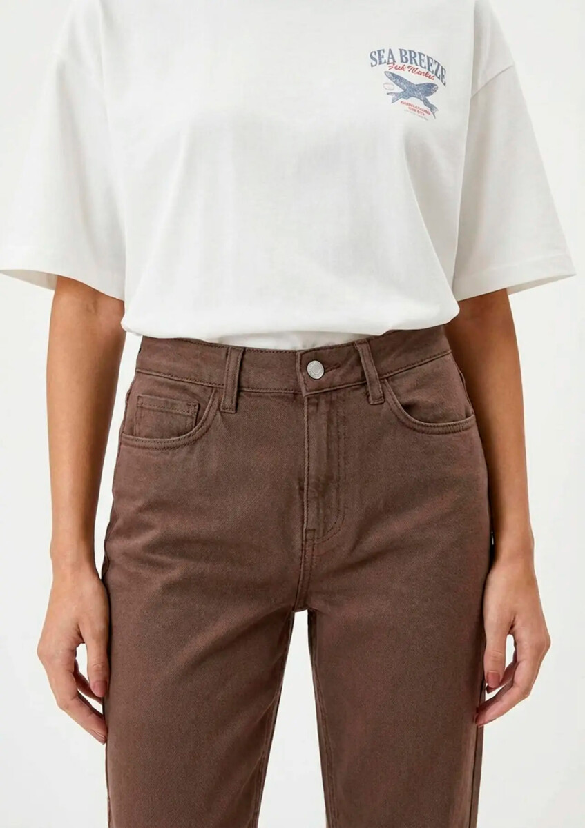 PANTALONES RECTOS EN TEJIDO DE SARGA - MARRÓN 