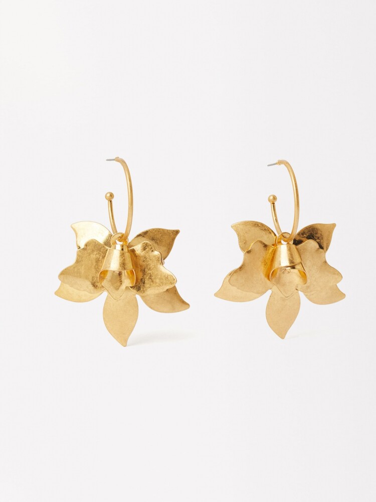 Aros Abiertos Con Maxi Flor dorado