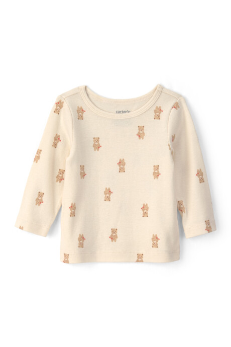 Set dos piezas de algodón, enterito y remera, marrón y crema, diseño oso Sin color