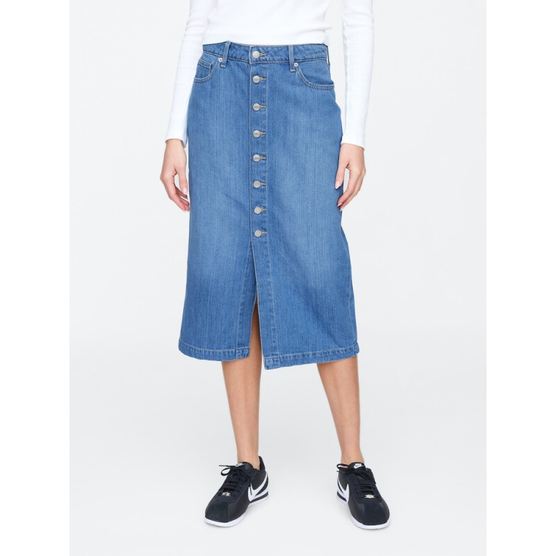 V-DENIM BUTTON DOWN MIDI SKIRT MEDIUM INDIGO 15