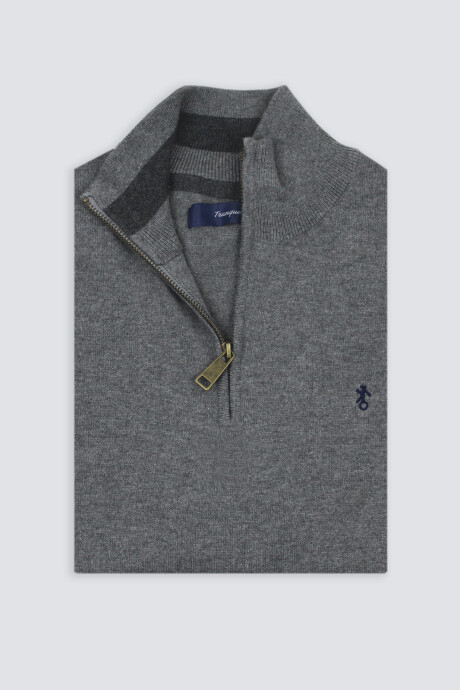 Sweater Medio Cierre con Coderas Gris