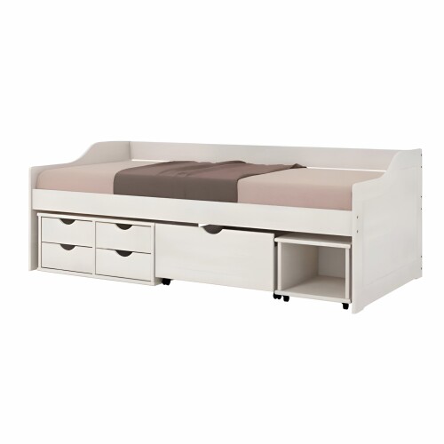 Cama Madera Maciza Con Cajones - 1 plaza - Linea floro Blanco