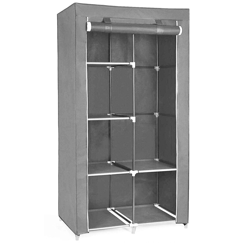 Ropero de 6 Estantes Desmontable de Caño y Tela TNT 105x45x175 Gris