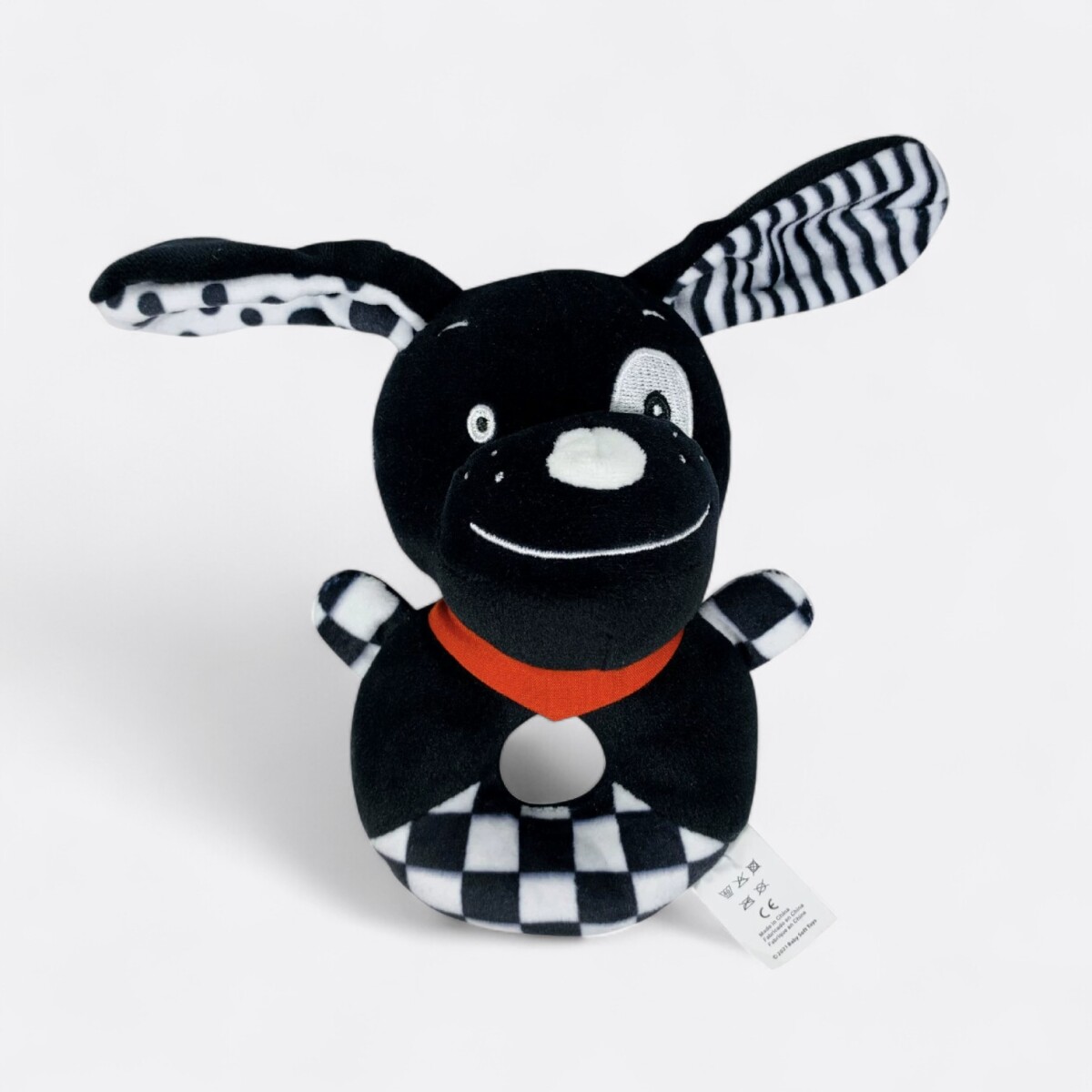 Sonajero De Tela En Blanco Y Negro - Perrito Negro 