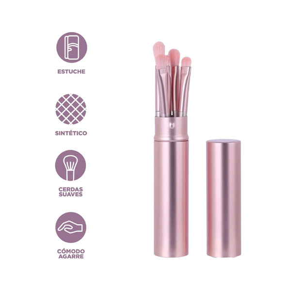 Brocha para ojos con estuche 5pcs rosa