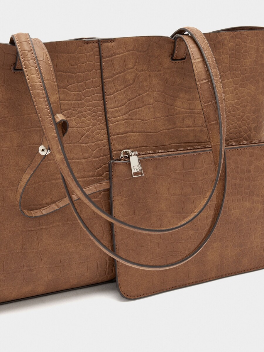 Bolso Shopper Grabado Animal Con Bolsa camel