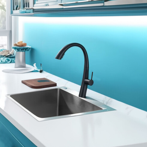 GRIFERIA MONOCOMANDO DE COCINA DE MESADA NEGRO MATE 35MM CON EXTENSIBLE NEGRO