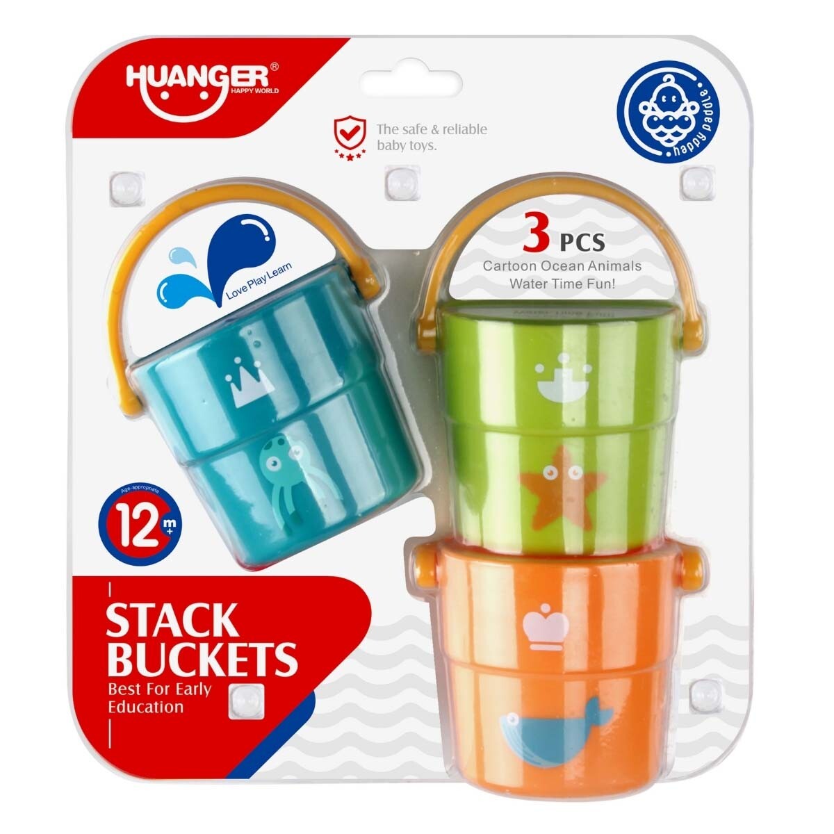 Set 3 Mini Baldes Juguetes Agua Baño Playa para Bebé Huanger - Multicolor 