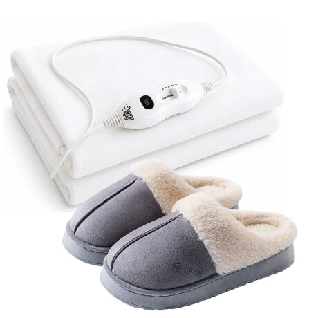 Set Invierno Pantuflas Gamuza + Calienta Cama 1Pza HTS Gris