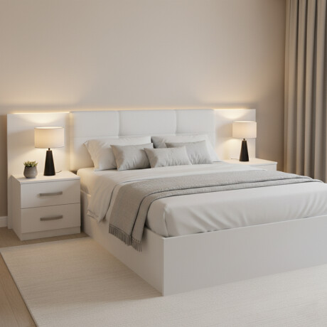 RESPALDO CABECERA CON 2 MESAS DE LUZ DE 2 CAJONES BLANCO
