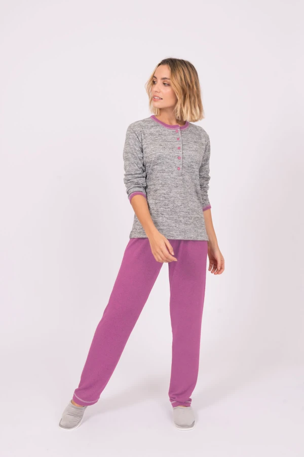Pijama Manga Larga Lanilla con botones Rosa