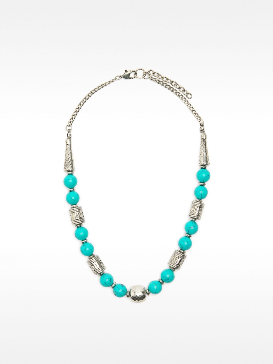 Collar Corto De Cuentas De Piedras azul