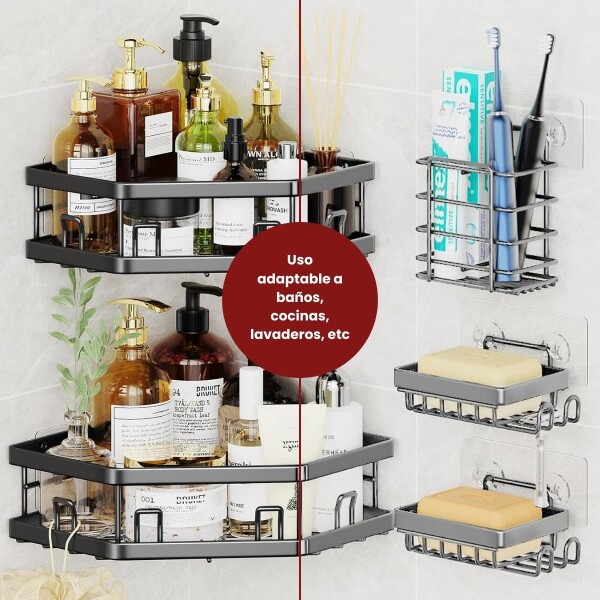 Estante Organizador Adhesivo Set X5 Esquinero De Ducha Baño Plateado BAN010 Estante Organizador Adhesivo Set X5 Esquinero De Ducha Baño Plateado BAN010