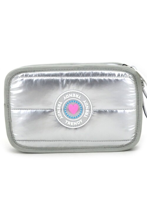 Cartuchera puffer metalizada Plateado