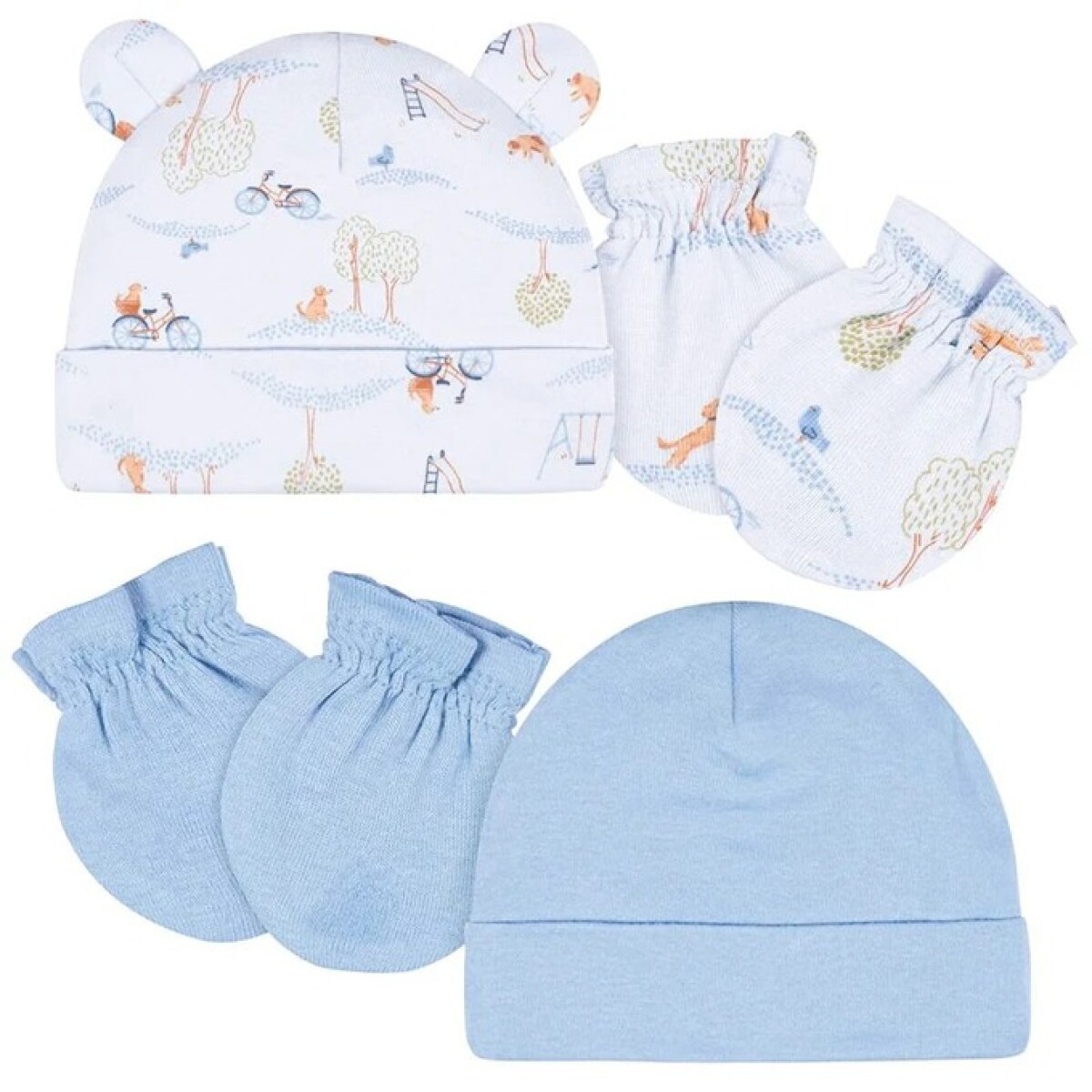 Set de 2 gorros y 2 mitones gerber - celeste 