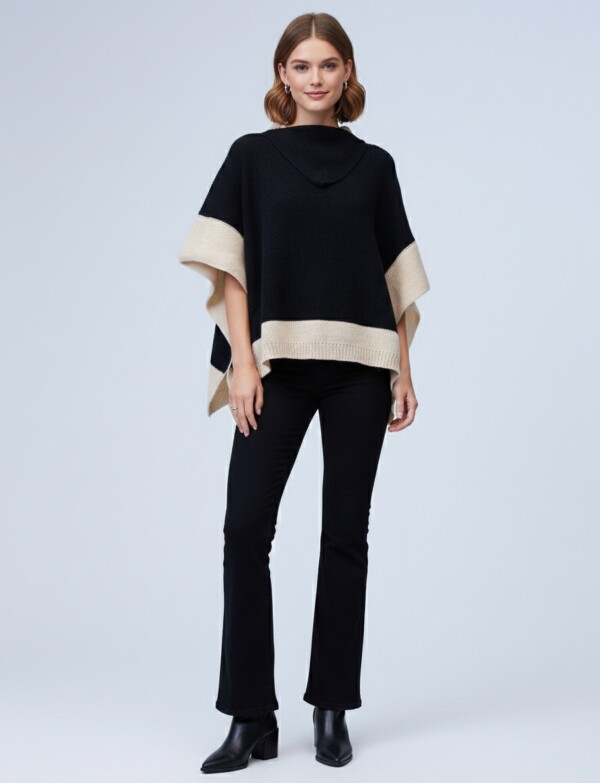 Poncho Colorblock NEGRO/BEIGE