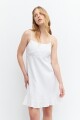 Vestido corto de lino con volado blanco