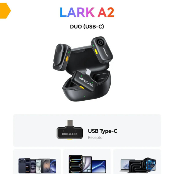 Micrófono Hollyland Lark A2 Duo Usb-c MICROFONO HOLLYLAND LARK A2 DUO USB-C
