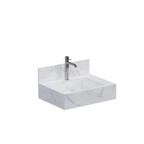 Mueble de baño suspendido de porcelanato Blanco Calacata Napoles 60 cm con bacha incorporada Mueble De Baño Suspendido De Porcelanato Blanco Calacata Napoles 60 Cm Con Bacha Incorporada