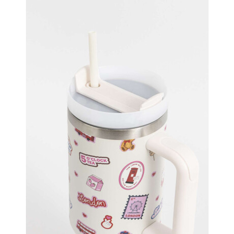 Vaso Térmico Estampado Blanco Crema