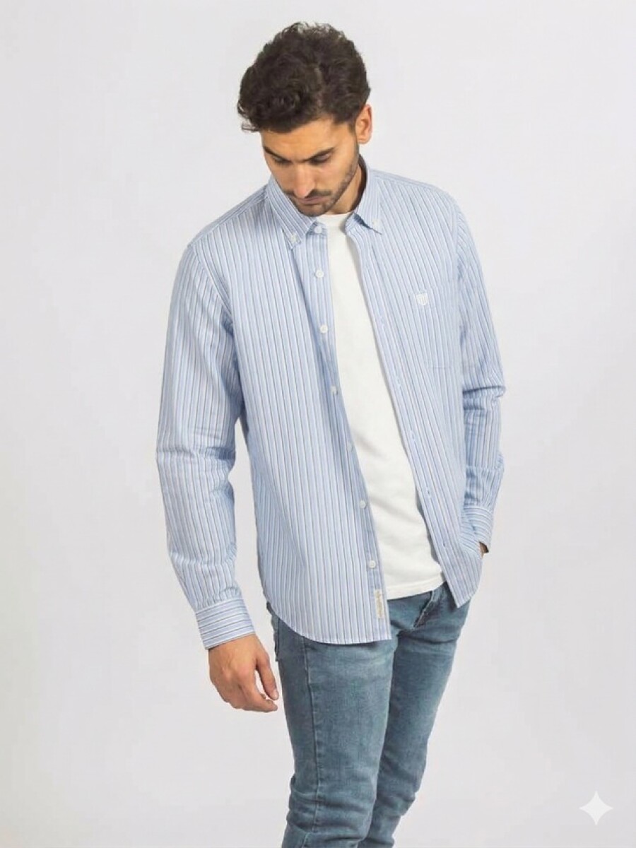 Camisa fantasia - Raya celeste negro 