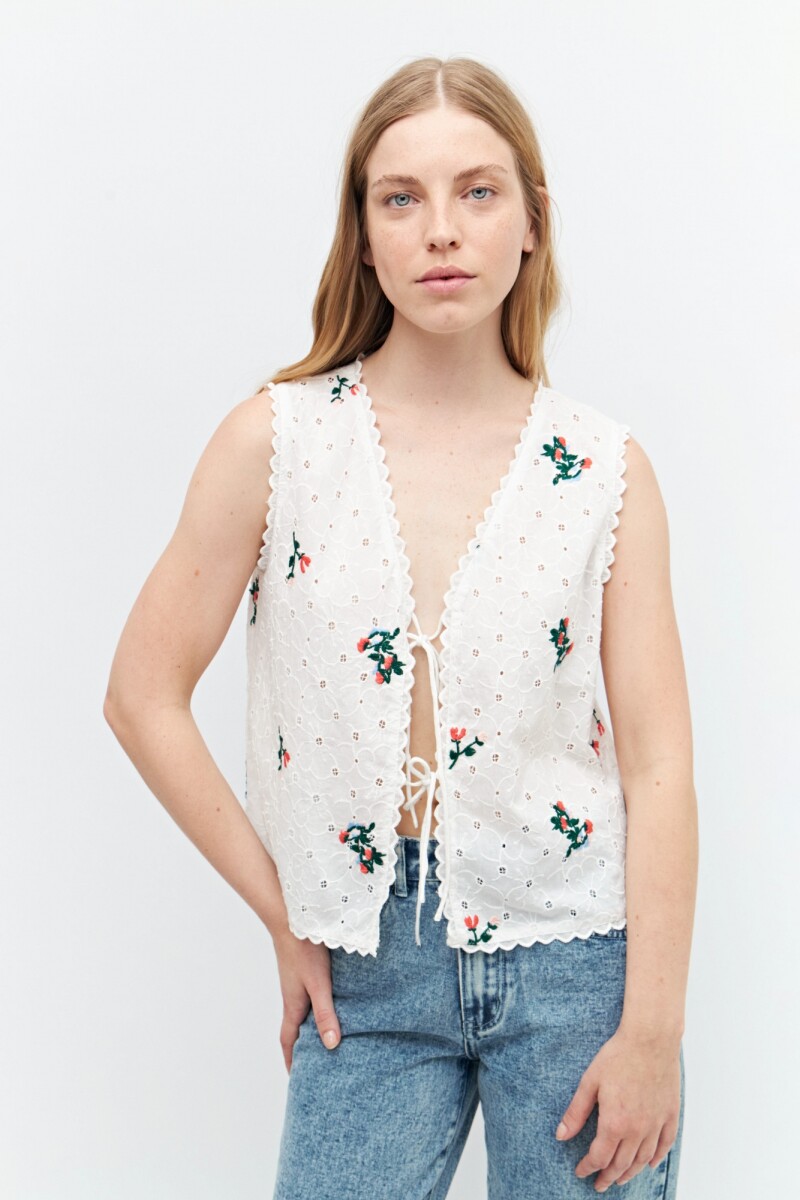 Top de broderie con bordados - crudo 