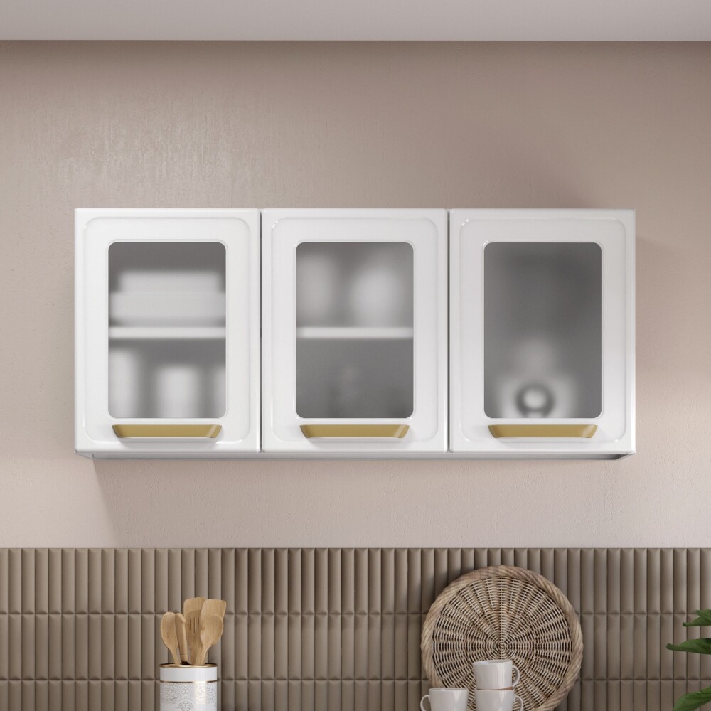 Aéreo 3 Puertas Vidrio Bella - Steel Blanco