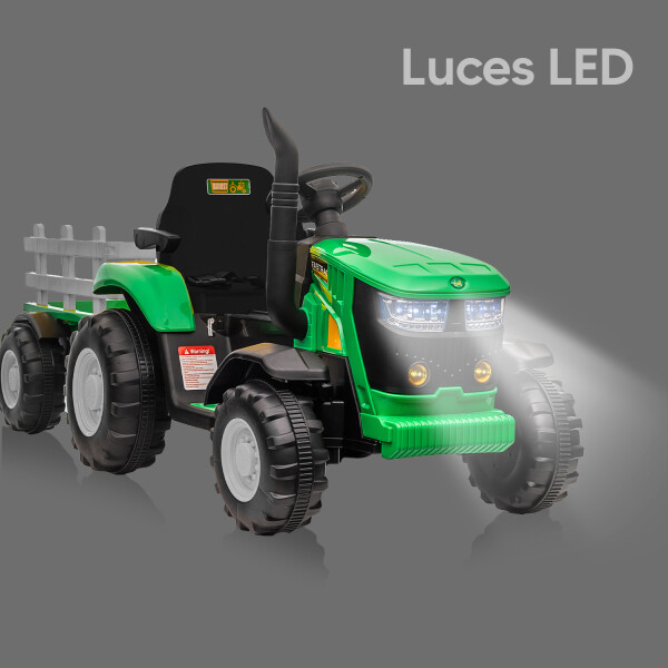 Tractor Eléctrico A Batería Infantil Con Remolque TRACTOR ELECTRICO FL3388B VERDE AMARILLO