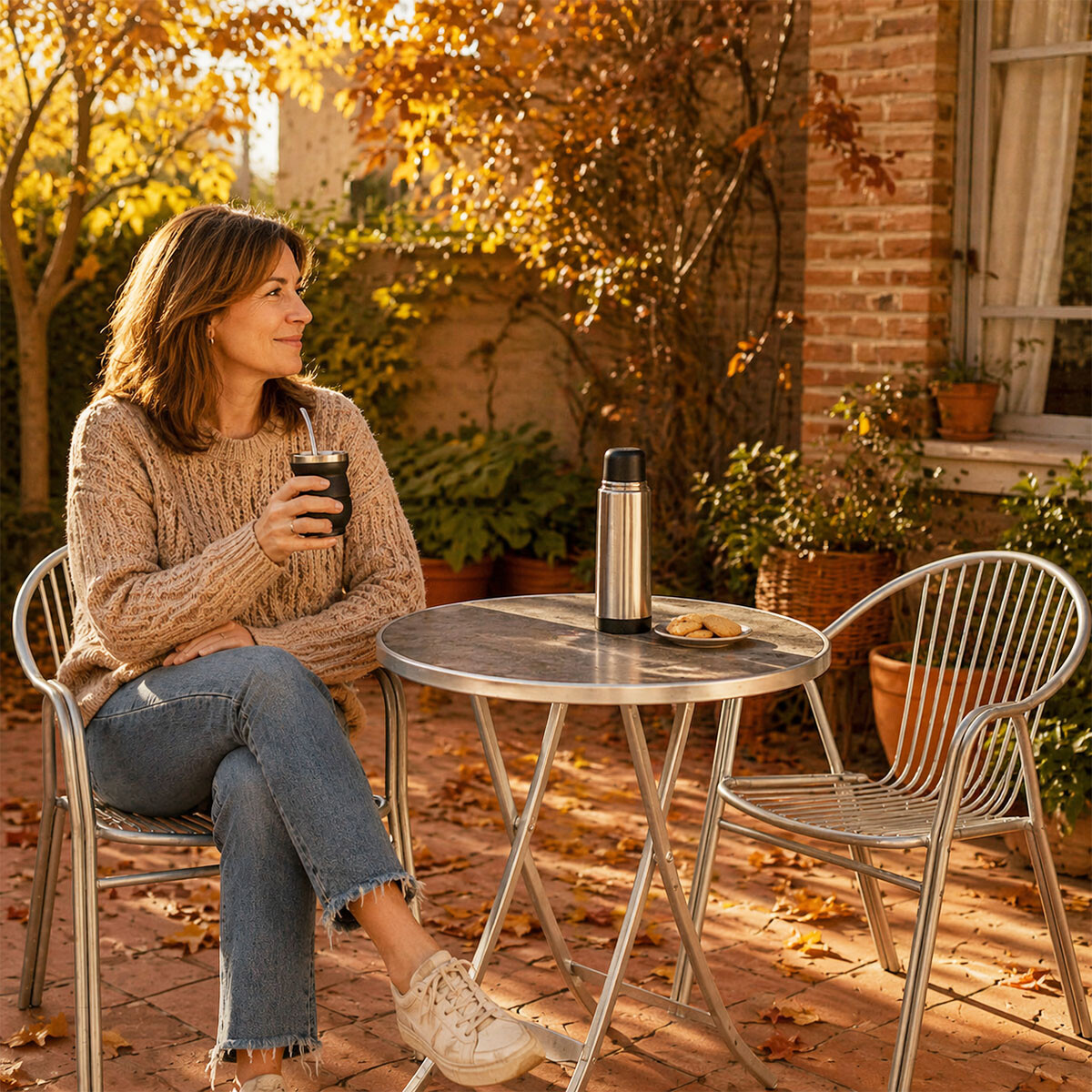 Juego De Aluminio Para Exteriores de 1 Mesa redonda y 2 Sillas 