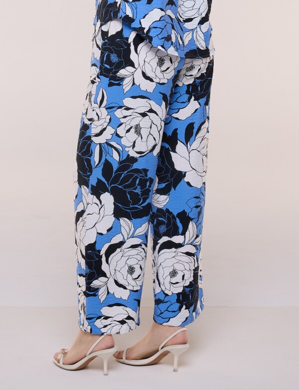 Pantalon Fluído Con Lazo Floral MULTI/AZUL