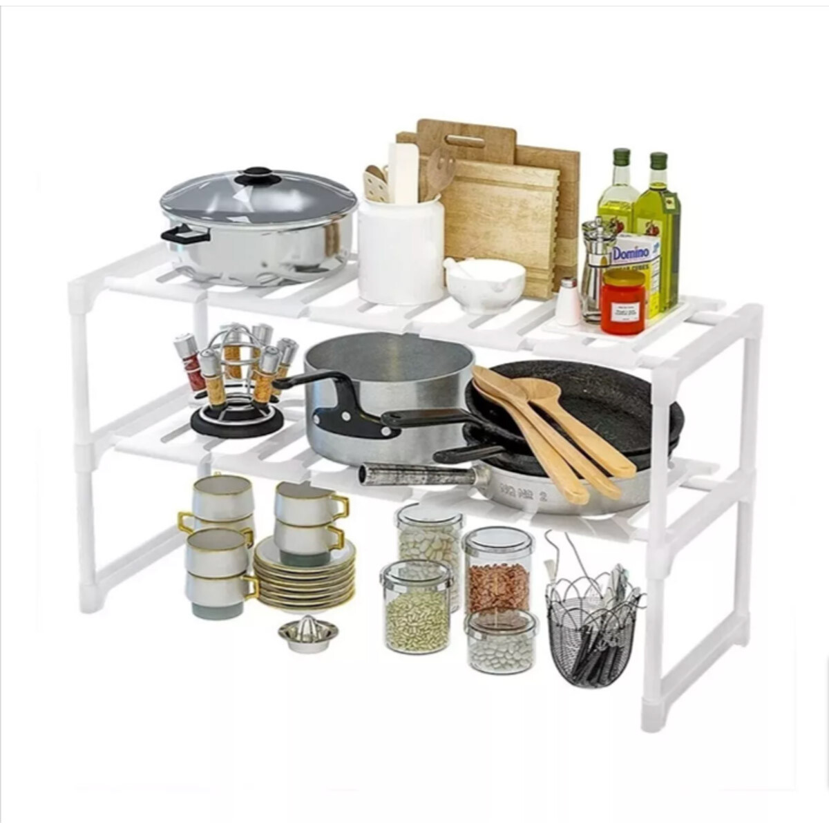 Estante Organizador Bajo Mesada Alacena Cocina 2 Niveles Imback Color Blanco 